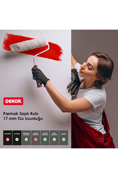 Dekor -1080 Eksport 5cm Orta Çap 14 mm Tüylü İç Cephe Saplı Boya Rulosu 20 cm