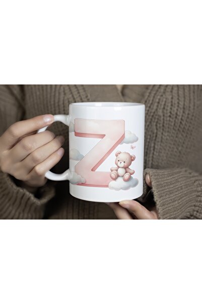 Beramussa كوب بحرف Z الأول مع تفاصيل دب لطيف، كوب وردي جميل كهدية - تمثال دب ...