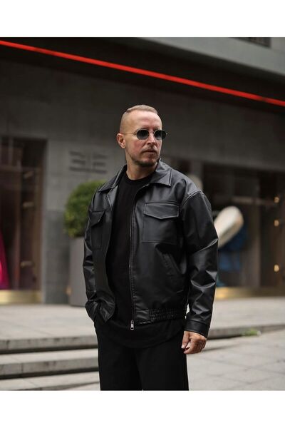 İBOSS MODA Ανδρικό δερμάτινο μπουφάν New Season Oversize