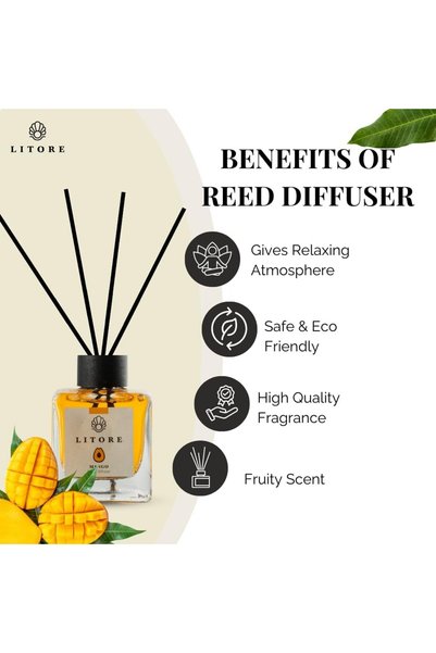 litore Mango Reed Diffuser, Best Aromatherapy Perfume, Oil & Reed Diffuser Sticks- 100 ml