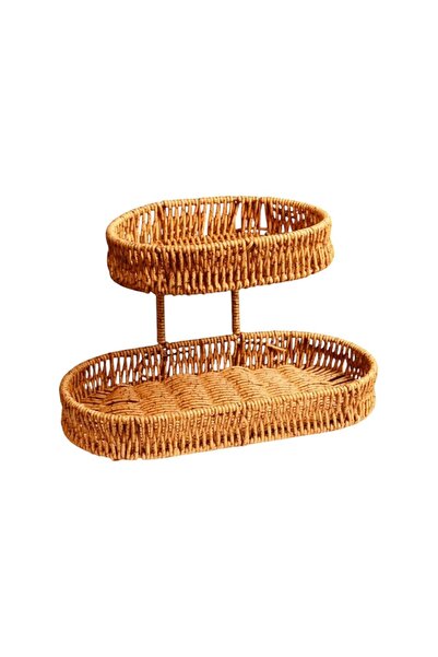 Bayev Hasır 700778 2-Tier Oval Fruit Bowl Decorative Basket Organizer