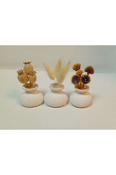 Dekora Çiçek 3-Piece Mini Vase (Including 3 Different Types: Cotton, Daisy, Poppy), Ornament, Coffee Side Display, Gift