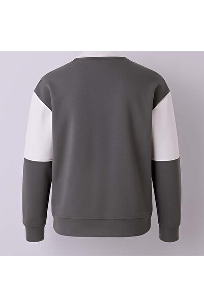 trender Half Zipper Segmented 3 Thread Raised Open Khaki Men's Sweatshirt 5719