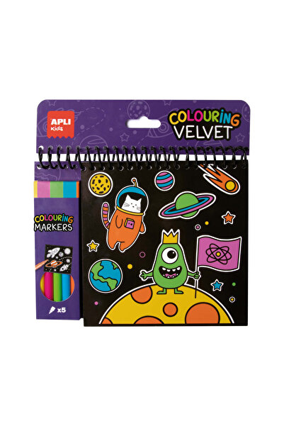 Apli Kids Bloc de colorat din catifea neagra, Spatiu, APLI, include 5 markere