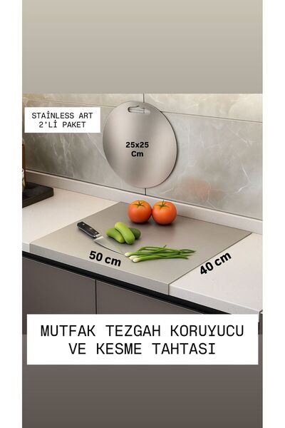 Stainless Art Stainless Steel Set of 2 Counter Protector 40X50Cm and Cutting ...