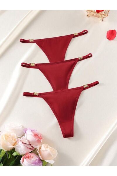 Maly Love Kadın Bordo 3lü Paket Halka Aksesuar Detaylı Tanga