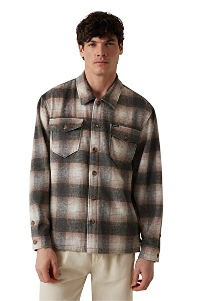 Guess Erkek Ekose Desenli Çift Cepli Relaxed Fit Gömlek M5BH31W2012-25k Bej