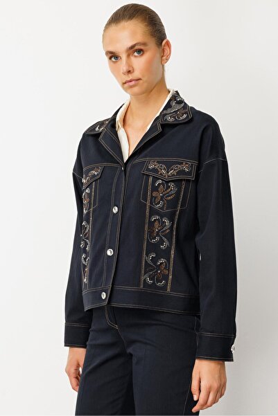 Moda İlgi Modailgi Spor Dikişli Taş Aksesuar Detaylı Oversize Denim Ceket - 4...