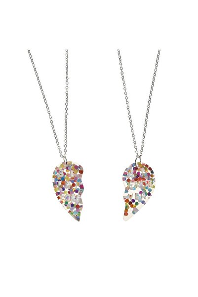 OEM BFF Necklace Big Heart with Confetti for Kids - 2pcs
