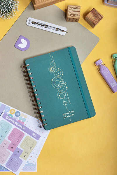 DİVAL A5 Irregular Weekly Planner Spiral Bound Fabric Cover - Turquoise