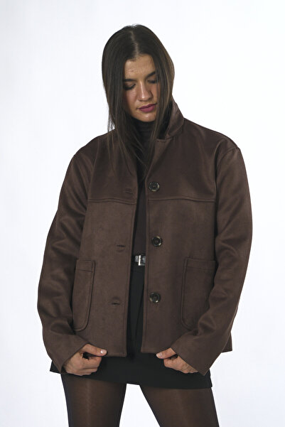 ABBRA Γυναικείο Vegan Suede Μπουφάν με Τσέπη στο Μπροστινό μέρος