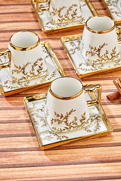 Cooker Stylishly Designed Set of 6 220 ml Porcelain Coffee Cups - Gold Gilded - Gift Option