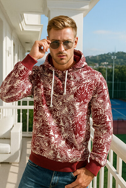 Rich Erkek Desenli Cep Detaylı Basic Kapüşonlu Oversize Sweatshirt