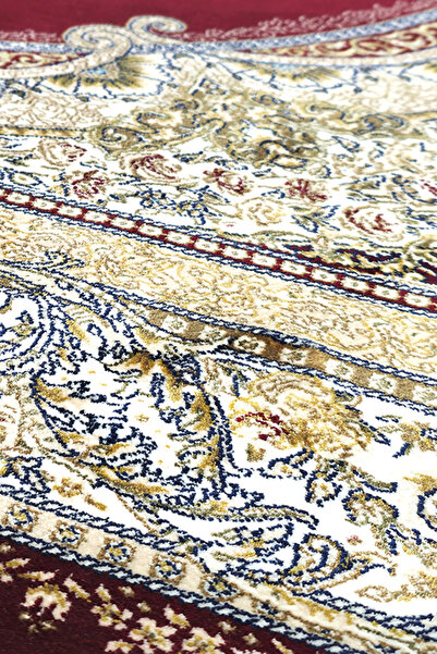 Halı Sepeti Enti Herat 2805 kırmızı Klasik Salon Halısı Çerçeveli Göbekli Parlak Dokuma Lüks Vintage Halı