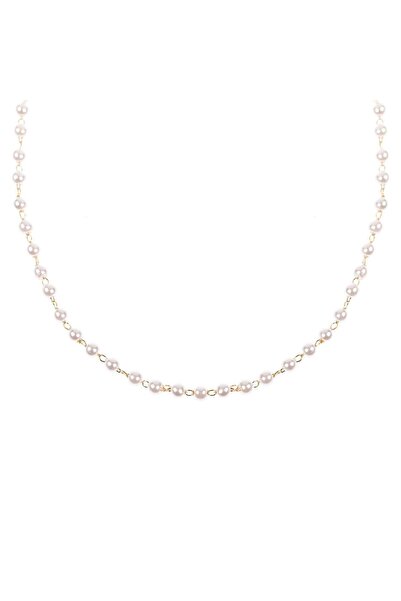 OEM Colier Rozariu cu Margele Albe & Lant de Culoare Aurie pentru Femei