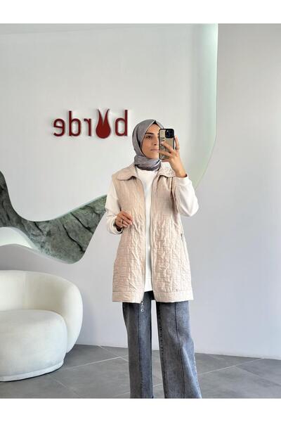 Armine Trend Dikiş Detaylı Fermuarlı Yelek 25KT535 Bej