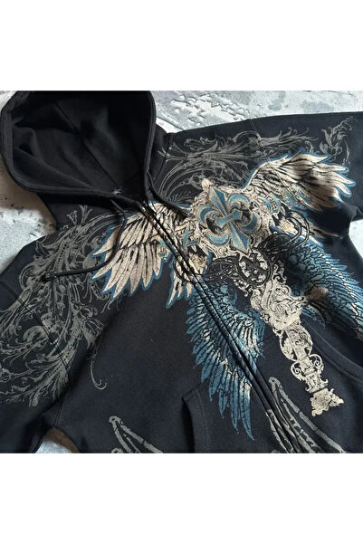 Köstebek Black Angel Wings Kapüşonlu Sweatshirt