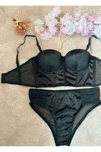 Eftelya simli büstiyer takım