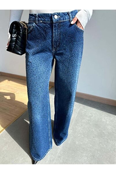 Pulli Collection Mavi Taş Baskılı Düşük Bel Jean