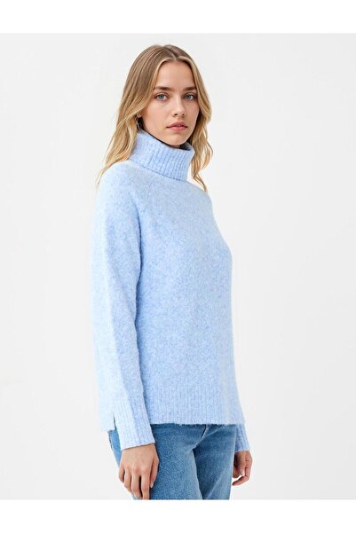 Jimmy Key Açık Mavi Düz Kesim Balıkçı Yaka Triko Kazak