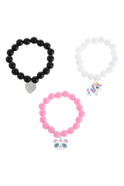 OEM Bratari cu Margele Albe Negre Roz Ursulet Inima Unicorn pentru Copii - 3buc