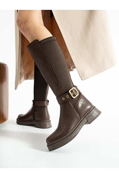 ALEMDAR AYAKKABI Γυναικείες μπότες ARCUS με λεπτομέρεια με κούμπωμα καφέ