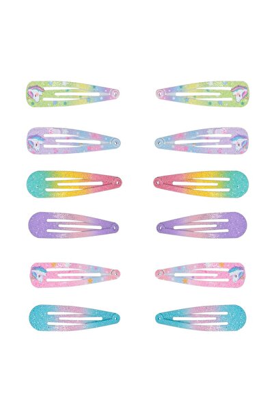 OEM Metal Hair Clips for Kids Rainbow Glitter Unicorn 5cm - 12pcs