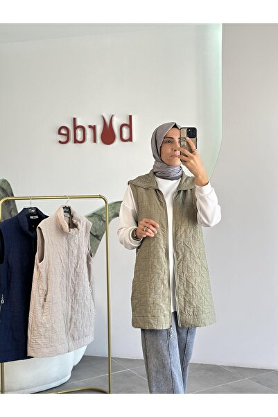 Armine Trend Dikiş Detaylı Fermuarlı Yelek 25KT535 Haki