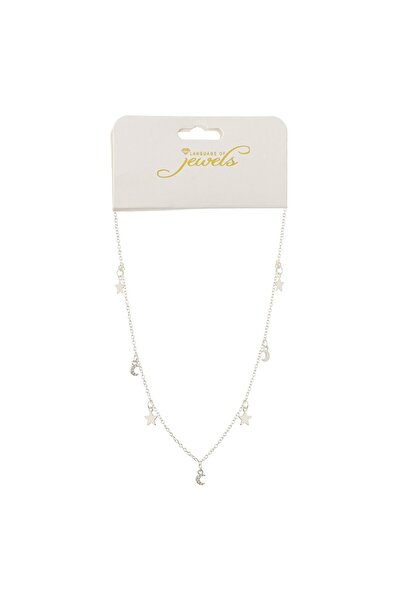 OEM Colier de Culoare Argintie Lant cu Luna Stele pentru Femei