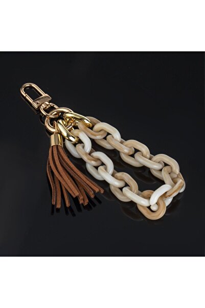 OEM Ecru Keychain with Beige Chain & Gold Tassel 13cm