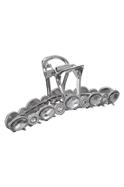 OEM Clama Par Metalica Argintie cu Stras Argintiu & Margele pentru Femei 11cm