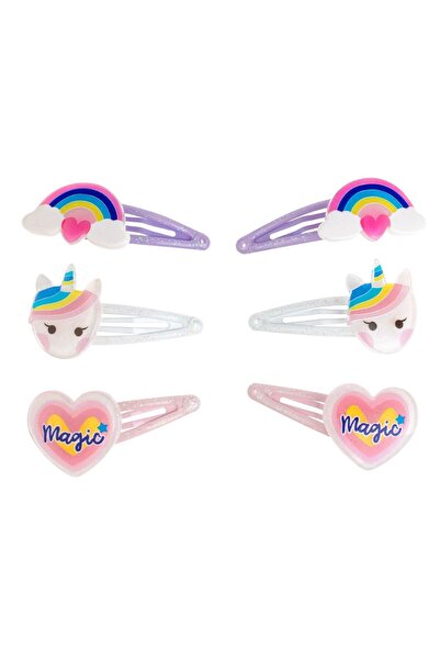 OEM Clame Par Metalice Colorate Curcubeu Unicorn Inima pentru Copii 6cm - 6buc