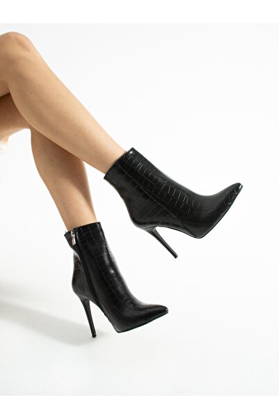 ALEMDAR AYAKKABI BRAVONA Чорні крокодилові жіночі черевики на тонкому каблуці