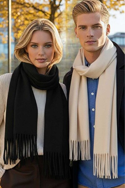 Mood Agenda Unisex Soft Textured Tasseled Winter Boucle Scarf Shawl Set of 2