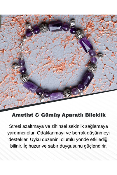 Saff Doğal Taş Ametist & Gümüş Aparatlı Bileklik