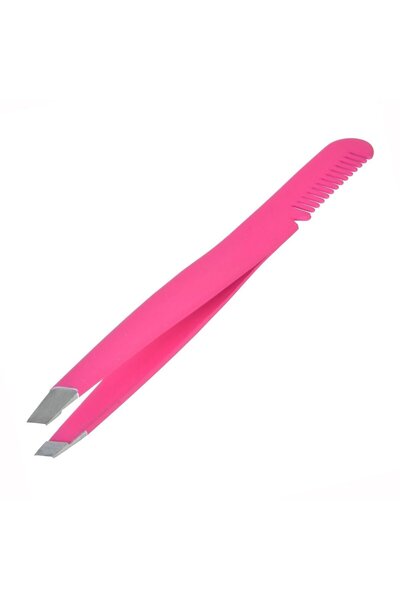 OEM Penseta Sprancene cu Varf Oblic & Pieptene Fucsia 9.6cm
