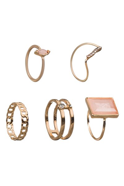 OEM Gold Color Rings with Salmon Stone Strass for Women - 5pcs