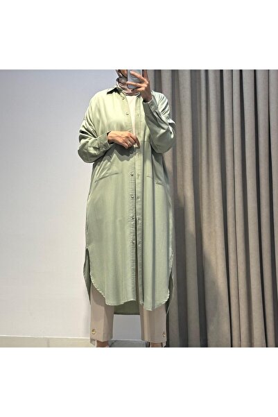 My Magazin MAY MAGAZİN CEP DETAYLI TENZEL TUNİK YEŞİL