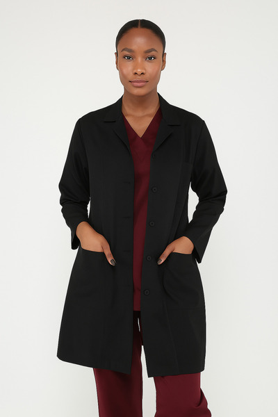 Cartellini قماش مقاوم للبقع - مريلة سوداء من الألبكة بطول 90 سم مع ياقة أباش ...