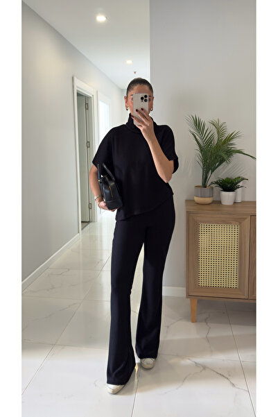 BİRCANÇİL Dlvin Sia Black Asymmetrical Cut Knitted Trouser Suit
