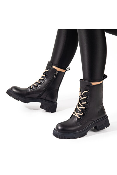 Modlet.ro Ghete de damă cu platformă din piele naturală neagră MOD10820