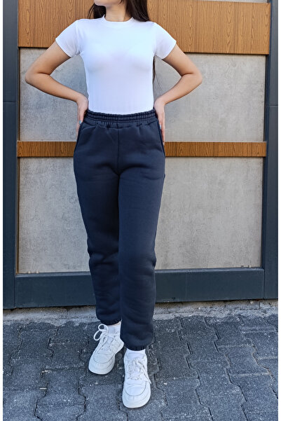 siyalife Φούτερ με ψηλόμεσο ελαστικό πόδι, 3 κλωστές και τσέπες με ανάγλυφο