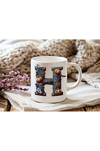 Beramussa كوب بمفهوم الهالوين بحرف H - هدية الهالوين - شبكة عنكبوت شبحية على ...