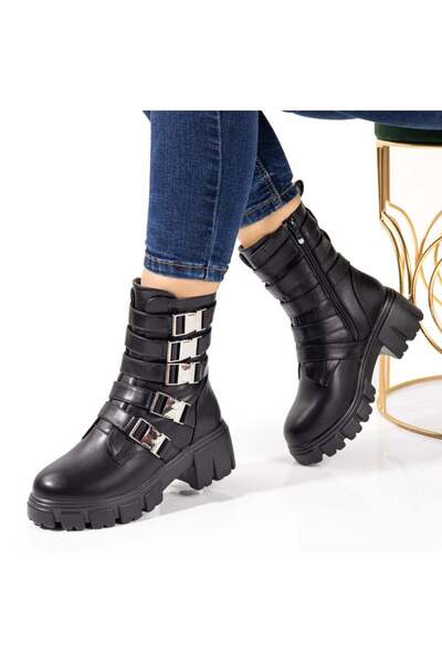 Modlet.ro Women's black suede boots with zipper and metallic details MOD10732