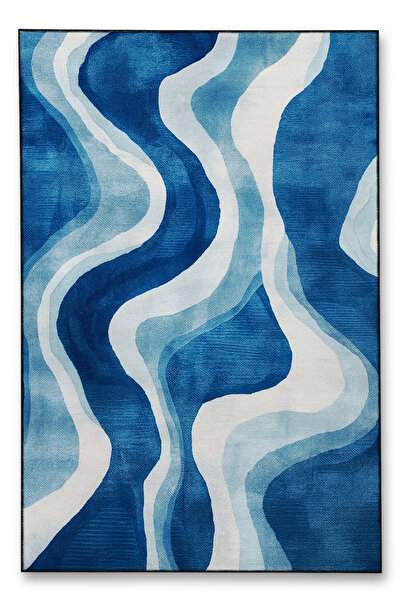 Rugs Modern Halı MOSSO Çift Şerit Desenli Dokuma Taban Vintage Dekoratif Halı mosso869Mavi