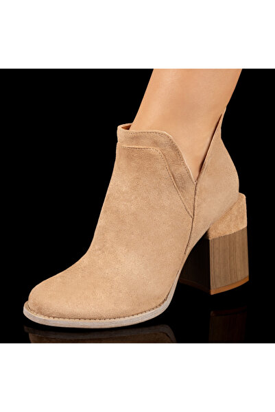 BMoD Ghete de damă din piele întoarsă kaki cu toc MOD10384