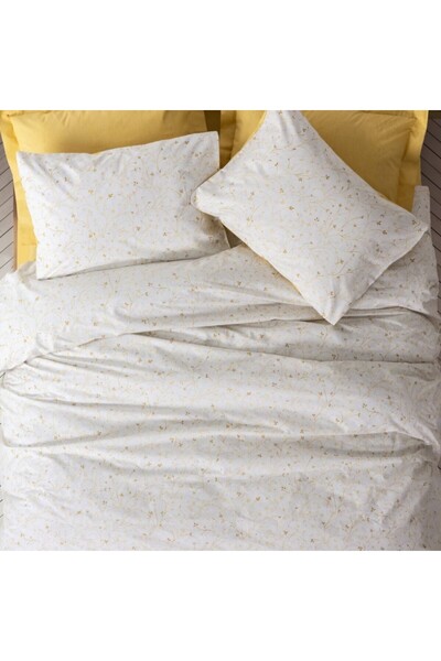 Cotton Box Single bed linen with elastic, delicate floral print, 100% cotton ranforce, Tiny Mustar