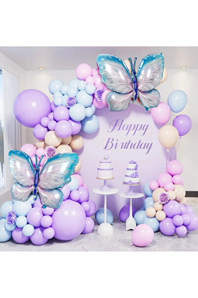 Baloane Vesele Set Baloane Pastel Si Fluturi Gigant Pentru Decor Evenimente 139 piese