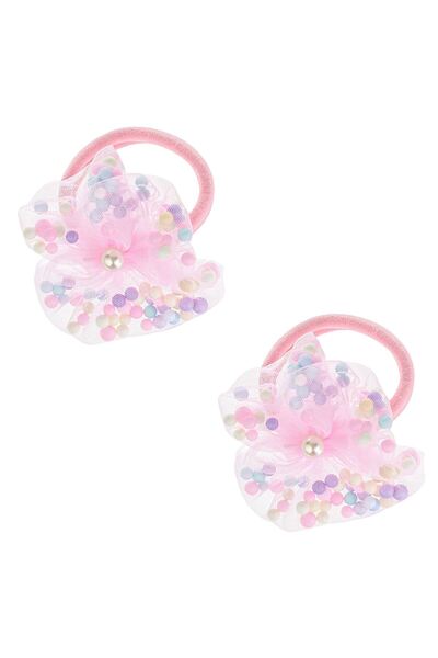 OEM Elastice Par Roz Floral cu Tul Bile Colorate & Margea Alba pentru Copii -...