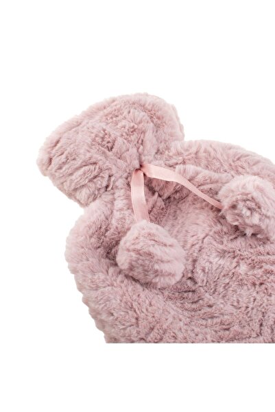 OEM Pink Faux Fur Cover with Zigzag Embossed Pompom Pattern for 2L Hot Water Bottle